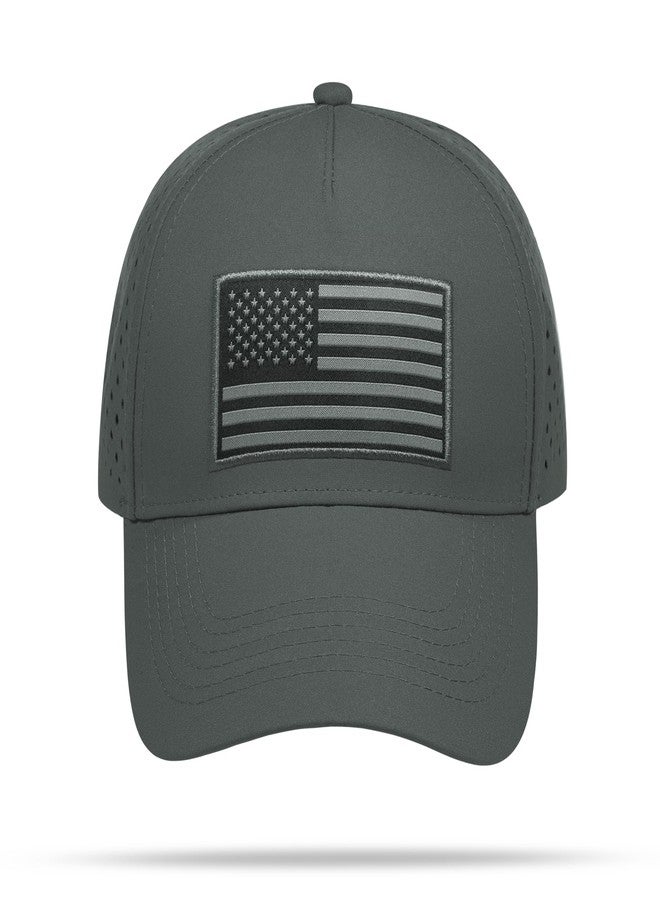 UALON American Flag Trucker Hat, Quick Dry Baseball Cap for Men & Women, Laser Cut Mesh Waterproof Snapback Hats Dark Gray - Image 2